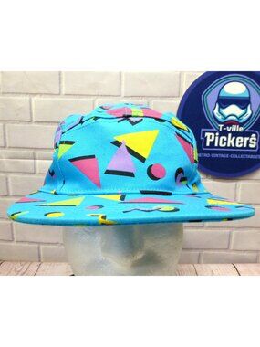 Spirit Halloween Retro Hat Blue Geometric Print Snap 80s Saved By The Bell Style